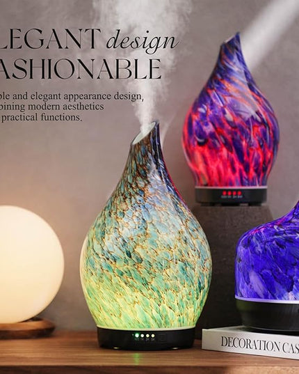 Porseme 280ml Essential Oil Diffuser Glass Color Changing Aroma Air Diffusers Aromatherapy Ultrasonic Cool Mist Humidifier 7 Running Hours Waterless Auto-Off for Sleeping, Yoga, Office (Deep Blue)