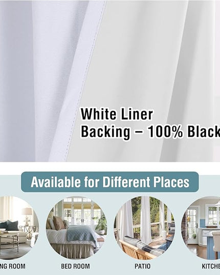 H.VERSAILTEX 100% Blackout Curtains for Bedroom 108 Inches Long Grommet Linen Face Full Light Blocking Curtain Drapes for Living Room Thermal Insulated Linen Look Curtains 2 Panels Set, Bright White