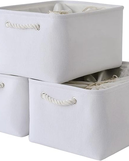 TheWarmHome Storage Basket for Gifts Empty - X Large - 3 Pack 17.7L×13.8W×9.8H in Collapsible Storage Bin for Shelves, Toy Box Storage for Gifts Book Laundry (White)