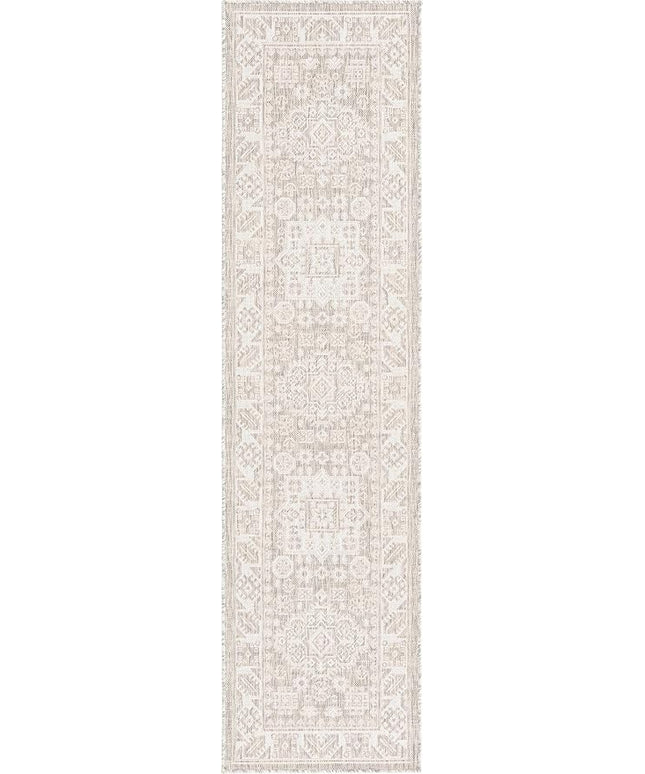 Rugs.com Outdoor Aztec Collection Rug – 8 Ft Runner Light Gray Flatweave Rug Perfect for Hallways, Entryways