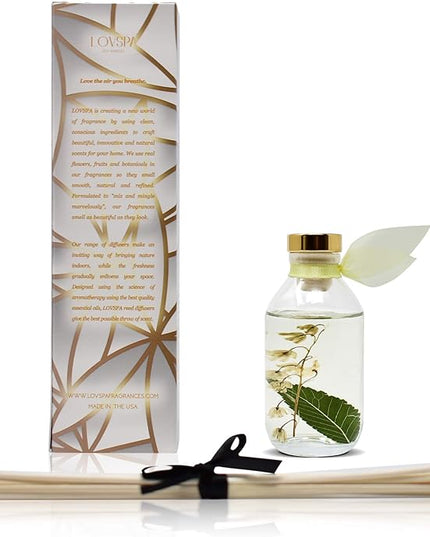 LOVSPA Reed Diffuser Set, Japanese Honeysuckle Scented Oil Diffuser with Sticks, Home Fragrance Accessories for Bathroom Shelf Decor, Aroma Diffusers for Home or Office Desk, USA Made