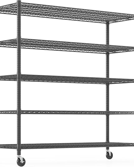 Himimi Storage Shelves with Wheels, 5-Tier Heavy Duty Steel Wire Rack Storage Shelving, Adjustable Metal Storage Shelves for Garage Kitchen Pantry Bathroom Laundry 18" D*60" W*82" H, Black
