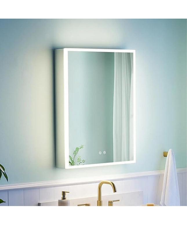 WELLFOR 24" X 30" Medicine Cabinet With Lights, 3X Magnification, Anti-Fog Mirrored Cabinet, Bathroom Vanity With Outlets & USB Ports, Right Opening Door