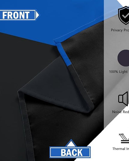 Royal Blue 100% Blackout Curtains for Bedroom 63 inch Long 2 Panels Set Navy Blue Modern Abstract Black Out Curtains Black Grey Insulated Room Darkening Window Drapes for Living Room, 52Wx63L