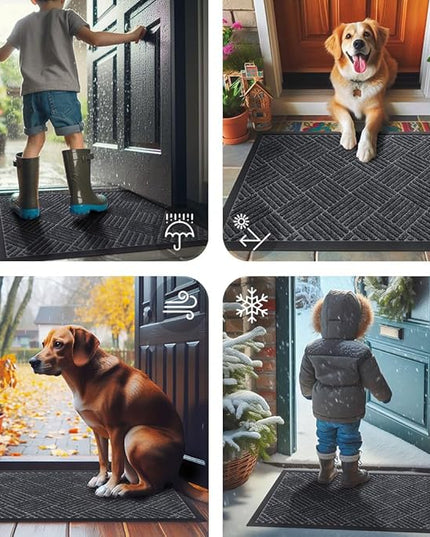 Smiry Front Door Mat Outside Entrance, Heavy Duty Outdoor Indoor Natural Rubber Doormat, Non Slip, Trap Dirt and Moisture, Easy Clean, Low Profile Patio Porch Entryway Mat, 29.5x17, Dark Grey