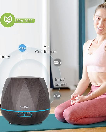 550ml Essential Oil Diffuser, DAROMA Upgraded Remote Control 6 in 1 Aromatherapy Ultrasonic Cool Mist Humidifier, 7 Color Changing Mood Lights & Waterless Auto-Off for Home Office Gift, Dark Wood