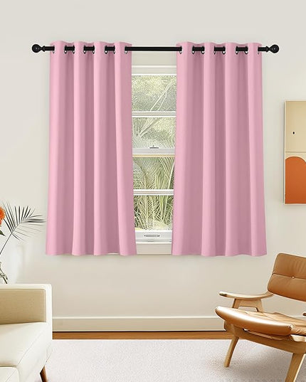 NICETOWN Room Darkening Short Curtain 54 inches Long for Living Room, Grommet Sound Reducing Thermal Insulated Curtains for Bedroom Nursery Window, 46W x 54L, 1 Piece, Rouge Pink