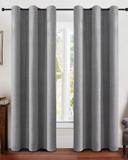 MIULEE Linen Blackout Curtains and Drapes 100% Room Darken Thermal Insulated Grommet Window Panels with Coating 2 PCs W 42 x L 84 inches Grey