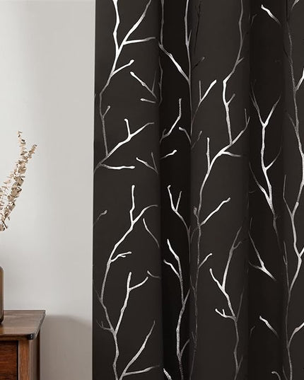 BUHUA Blackout Curtains Tree Branches Design Window Curtains 84 Inches Long 2 Panels Grommet Thermal Insulated Darkening Curtains for Bedroom 52W x 84L Brown