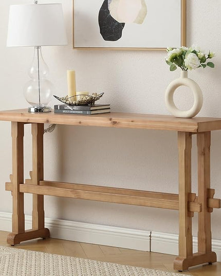 Kmax Narrow Entryway Table, 59 inchs Wood Farmhouse Console Table Boho Hallway Table Rustic Couch Table Behind Sofa for Outdoor Entrance Living Room Bedroom- Natural Color