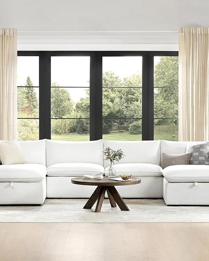 CHITA Luxury Oversized 148" U-Shaped Sectional Sofa Couch, Premium Down Filled Cloud Modular Sectional with Storage Ottoman, FSC Certified, 6 Seat for Living Room, Cream