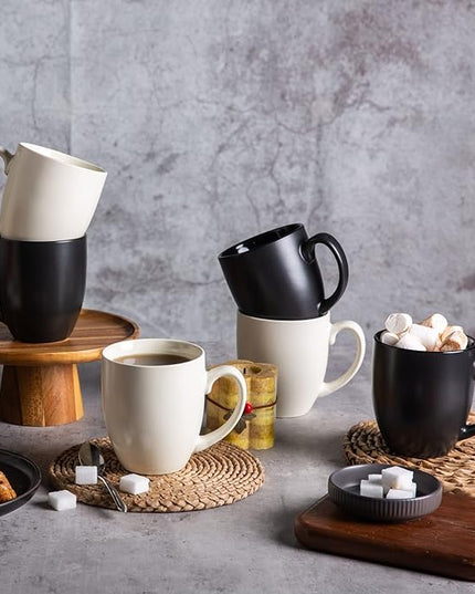 AmorArc 16oz Coffee Mugs Set of 6, Large Ceramic Coffee Mugs for Men Women Dad Mom, Modern Coffee Mugs with handle for Tea/Latte/Cappuccino/Cocoa. Dishwasher&Microwave Safe, Matte Black