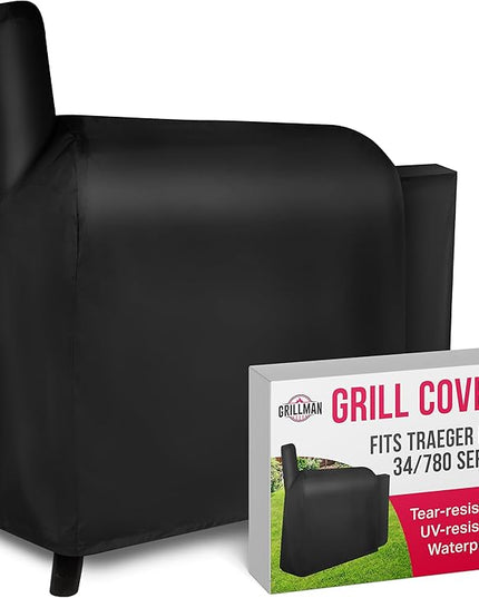 Grill Cover by Grillman, Black, 49 Inch, BBQ Outdoor Grill Covers, Charcoal & Gas Grills, Waterproof, Rip-Proof, Weather-Resistant, Anti-UV, Barbecue Cover for Weber, Genesis, Charbroil, Nexgrill, etc