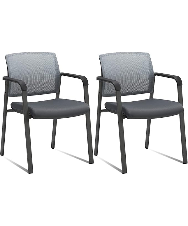 CLATINA Mesh Back Stacking Arm Chairs with Upholstered Fabric Seat and Ergonomic Lumbar Support for Office School Church Guest Reception Grey 2 Pack Set