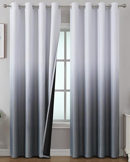 Estelar Textiler Grey and Greyish White Gradient Blackout Curtains 108 Inches Long, Gray Room Darkening Thermal Insulated Ombre Grommet Drapes for Bedroom and Living Room, 52x108 Inches, 2 Panels