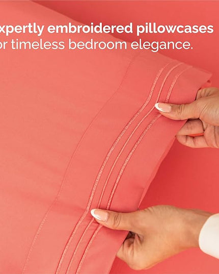 Split King Size 5 Piece Sheet Set - Comfy Breathable & Cooling Bed Sheets Set - Hotel Luxury Bedding for Women, Men, Kids, Teens, Boys & Girls - Deep Pockets, Soft and Wrinkle Free - Oeko-Tex - Coral