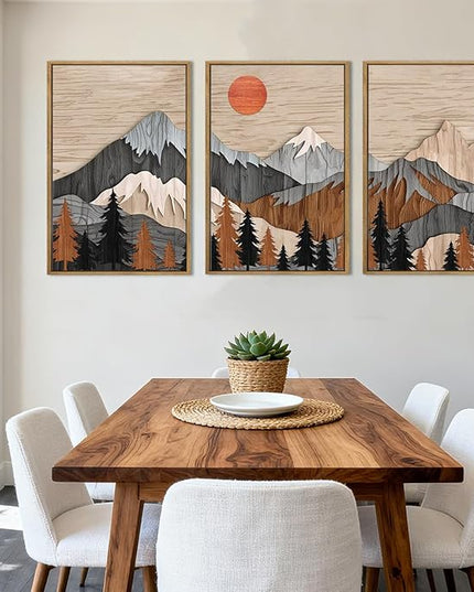 ANHUIB Mountain Wall Art 16x24 Inch Large Forest Wall Decor Woodcut Pine Tree Illustration Nature Wilderness Art Print Abstract Landscape Painting Set of 3 for Living Room Bedroom Office