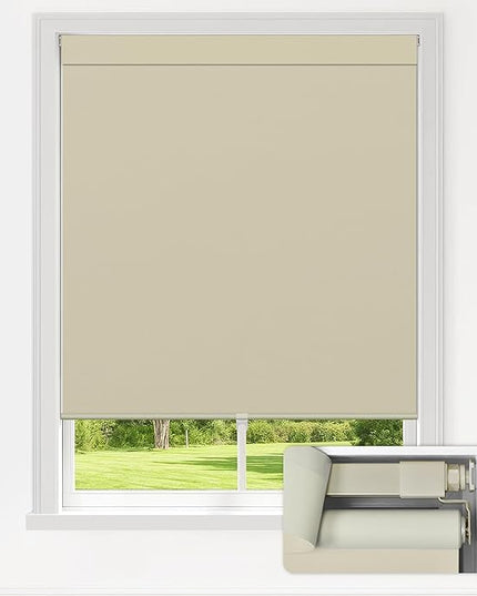 LazBlinds No Drill Blinds for Indoor Windows, Blackout Roller Shades, Cordless Window Blackout Blinds, Thermal Insulated Fabric UV Protection for Home and Office, 46" W x 48" H, Beige