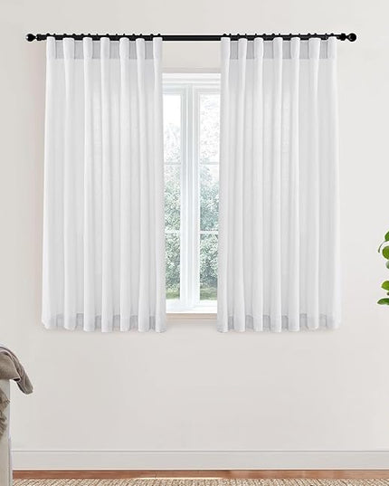 XTMYI Short Length Curtains for Windows,Linen Sheer Cutains for Bedroom Kitchen,45 Inch Long,White