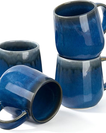 bestone Coffee Mugs Set of 4，15 oz Large Coffee Mugs, Ceramic Mugs with Handles,etc Coffee Mugs, Cups for Coffee Cereal Latte ，Microwave & Dishwasher safe，Dark Blue