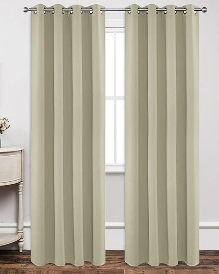 Joydeco Blackout Curtains 108 Inch Length 2 Panels Set, Thermal Insulated Long Curtains& Drapes 2 Burg, Room Darkening Grommet Drapes for Living Room Bedroom Window (W52 x L108 Inch, Light Beige)