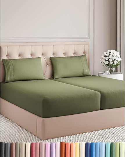 Split King Size 5 Piece Sheet Set - Comfy Breathable & Cooling Bed Sheets Set - Hotel Luxury Bedding for Women, Men, Kids, Teens, Boys & Girls - Deep Pockets and Wrinkle Free - Oeko-Tex - Sage Green