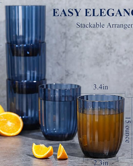 Acrylic Clear Highball Plastic Cups | Plastic Reusable Tumblers 15oz (Set of 6) | Stackable | BPA-free Tumblers | Shatterproof | Top-rack Dishwasher Safe