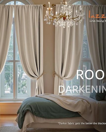 Lazzzy Velvet Blackout Curtains Thermal Insulated Room Window Drapes Super Soft Luxury Curtains for Living Room Bedroom Rod Pocket 2 Panels, Beige, 42" W x 96" L