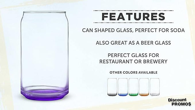 DISCOUNT PROMOS Beer Can Glasses Set of 10, 16 oz. Pint Sized, Soda Can Shape, Glassware, Purple
