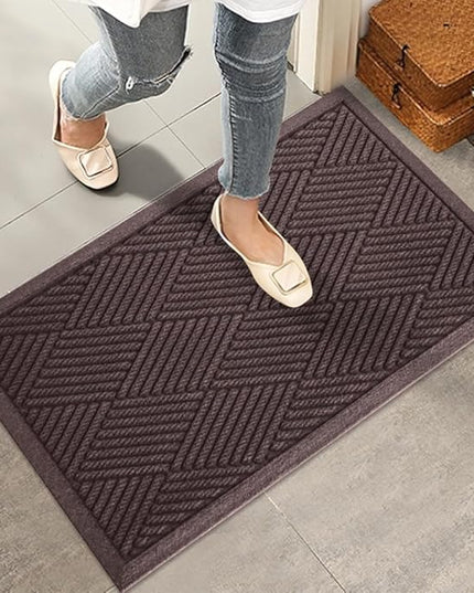 Sturdy Front Door Mat, Absorbent Muddy Dirt Resist Welcome Door Mats Outdoor Indoor, Stain and Fade Resistant, Non-Slip Rubber Backing Low Profile Doormat for Entryway, 30×17, Coffee