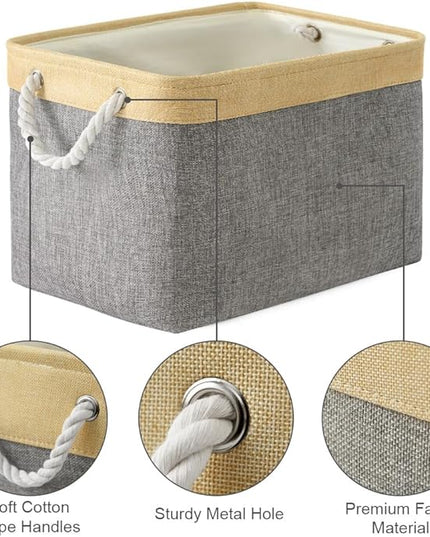 TheWarmHome Storage Basket for Organizing - Fabric Large Cubes 3 Pack 16x12x12 inch Baskets, Cube Storage Bin for Shelves Organizer Closet Cloth Gift Toy (Gold & Grey)