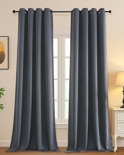 Simplebrand Grey Extra Long 10ft Curtains for Patio 120 Inches Long 2 Panels Set, Room Darkening Light Blocking Solid Thermal Insulated Energy Saving Grommet Noise Reducing Curtains, 50 Wx120 L
