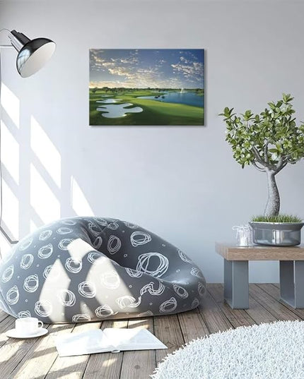 Blue Monster Golf Course Canvas Wall Art for Living Room Bedroom Bathroom Home Decorations Paintings Golf Course Picture Poster Framed Artwork Ready to Hang(28''H x 44''W)