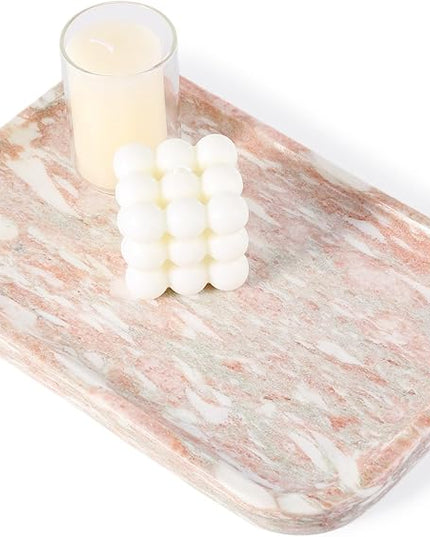 Marble Vanity Tray, Marble Bathroom Tray Countertop, Decorative Tray for Dresser, Rosso Red Stone Serving Trays for Kitchen, Perfume, Jewelry Candle Holder, Catch All
