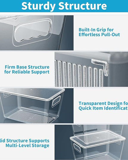 Clear Stackable Storage Bins, Pantry Organizers & Storage Containers, Cabinet Organizer, Home Organization Must Haves for Kitchen, Laundry Room, Office, Closet & Freezer (6 Pack with Lids)