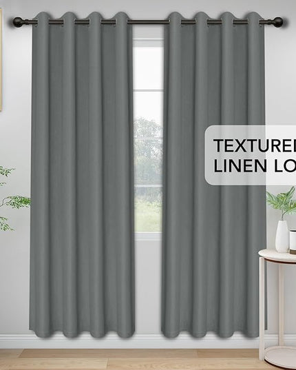 Easy-Going Linen Look Blackout Curtain Grommet Window Curtain Drapes for Bedroom, Living Room Thermal Insulated Room Darkening (2 Panels, 52x108 inch, Grey)