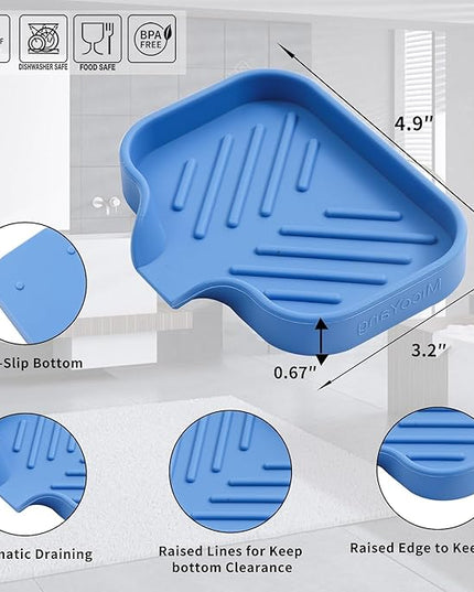 Silicone Bathroom Soap Dishes with Drain Spout-Bathroom and Kitchen Sink Organizer,Sponge Holder,Dish Soap Tray,Perfect for Dispenser,Scrubber,Bottle,Cup on Counter Lichen Blue 4.9"×3.2"