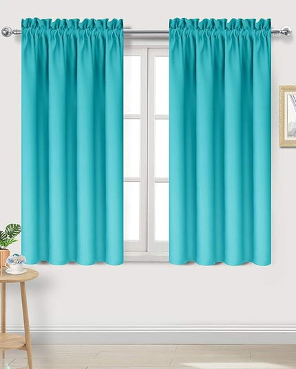 DWCN Blackout Curtains Room Darkening Thermal Insulated Bedroom Curtains Window Treatments, 42 x 45 inches Long, Set of 2 Turquoise Rod Pocket Drapes