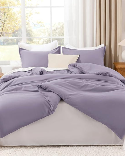 Litanika Grayish Purple Comforter Set California King Size, 3 Pieces Cal King Lightweight Solid Bedding Comforter Set, All Season Fluffy Bed Set (104x96In Comforter & 2 Pillowcases)