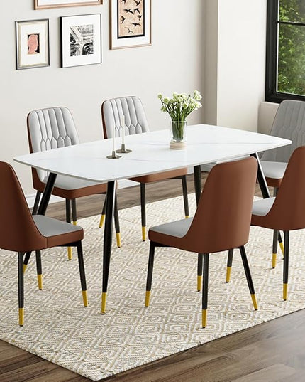 7 Piece Modern Dining Set, 62'' Sintered Stone Dinner Table for 6, Easy to Assemble