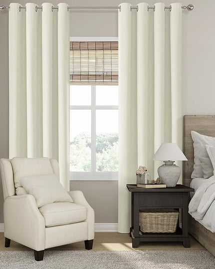 ChrisDowa 100% Blackout Iovry Solid Curtains 108 Inches Long 2 Panels for Bedroom Living Room,Farmhouse Room Darkening Thermal Insulated Soundproof Grommet Top Window Treatment Drapes,52x108