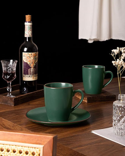 famiware Venus Coffee Mugs for 4, 12 oz Mug Set, Dringking Cup with Handle for Coffee, Tea, Cocoa, Milk, Dark Green