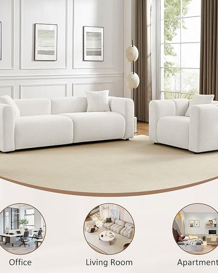 VANOMi 95" Cloud Couch, Comfy Deep Seat Boucle Cloud Sofa, Upholstered 3-Seater Oversized Loveseat Sofa with 2 Pillows, Modern Sofa for Living Room, Bedroom, Office, Apartment (White)