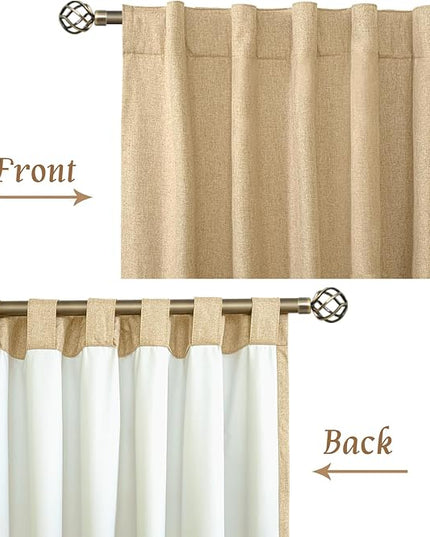 LAMIT 40 Inch Length 100% Blackout Linen Curtains, Linen Textured Thermal Curtains Back Tab and Rod Pocket Neutral Panels with White Liner for Kitchen/Windows/Cafe, 2 Panels, 42 x 40 Inch, Burlap