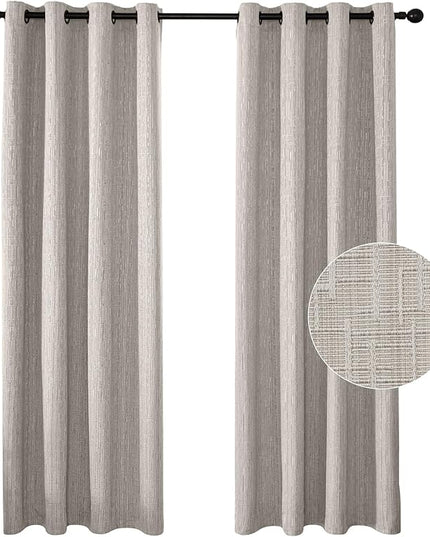 Jacquard Linen Curtains 96 inch Length 2 Panels Thick Faux Linen Blended Window Drapes Burlap Textured Curtains with Grommet for Living Room Bedroom Farmhouse (52x96 Beige) Natural