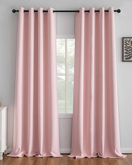 Blush Pink Curtains 96 Inch Length 2 Panels Set, Light Filtering Curtains for Living Room 96 Inch Long, Grommet Energy Saving Semi Sheer Drapes for Bedroom Window(W52 x L96)