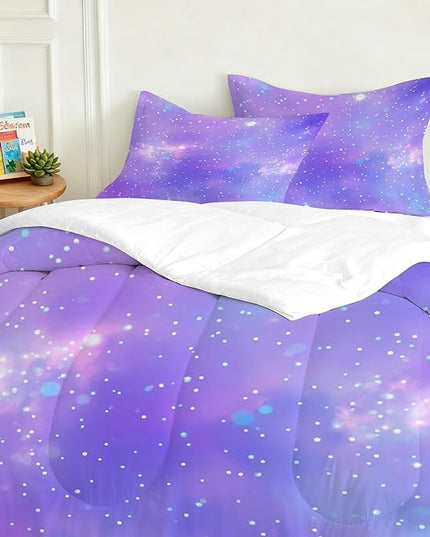 Gradient Kids Comforter Set Queen Size Colorful Bedding Set Glitter Purple Comforter Soft Tie Dye Ombre Quilt Set with 1 Comforter + 2 Pillowcases