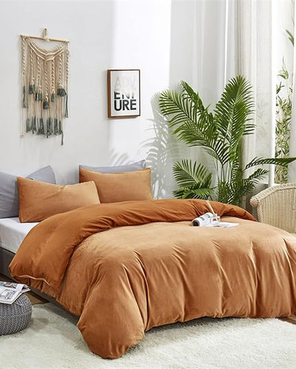 Luxlovery Pumpkin Velvet Comforter Set Twin Rust Flannel Plush Fluffy Bedding Comforter Set Terracotta Solid Color Sherpa Micromink Blanket Quilts 3 Piece Rust Brown Flannel Warm Bedding Set