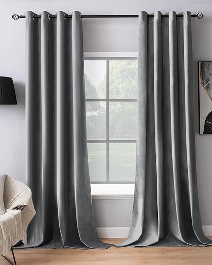 MIULEE 2 Panels Blackout Velvet Curtains Solid Soft Grommet Grey Curtains Thermal Insulated Soundproof Room Darkening Curtains/Drapes/Panels for Living Room Bedroom 52 x 84 Inch