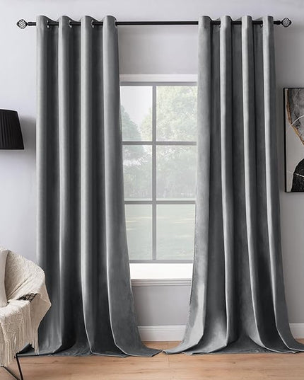 MIULEE 2 Panels Blackout Velvet Curtains Solid Soft Grommet Grey Curtains Thermal Insulated Soundproof Room Darkening Curtains/Drapes/Panels for Living Room Bedroom 52 x 63 Inch